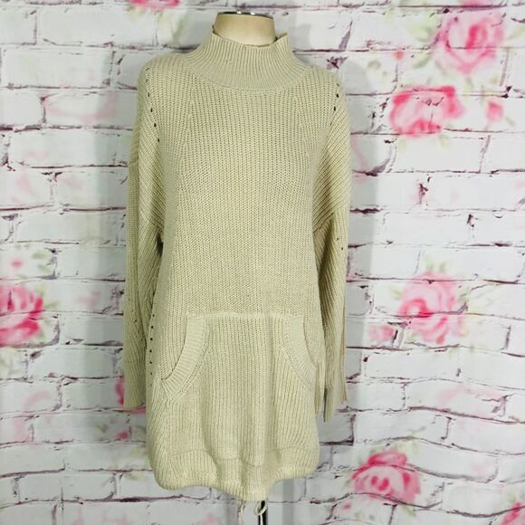 🔥5 for $25 sale🔥 RDI NWT cream mock neck drawstring waist loose fit sweater - Picture 3 of 14